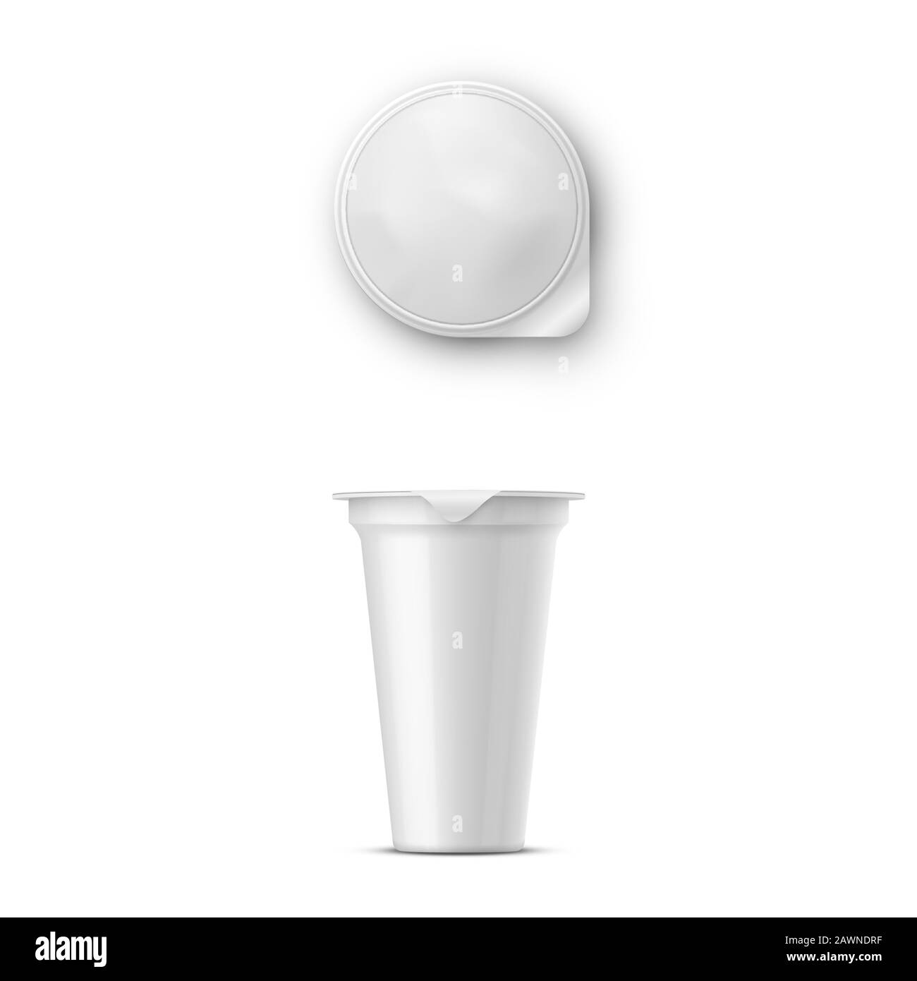 Vaso vettoriale rotondo bianco lucido realistico con un coperchio di lamina per conservare yogurt, panna acida e altri prodotti caseari e dessert Illustrazione Vettoriale
