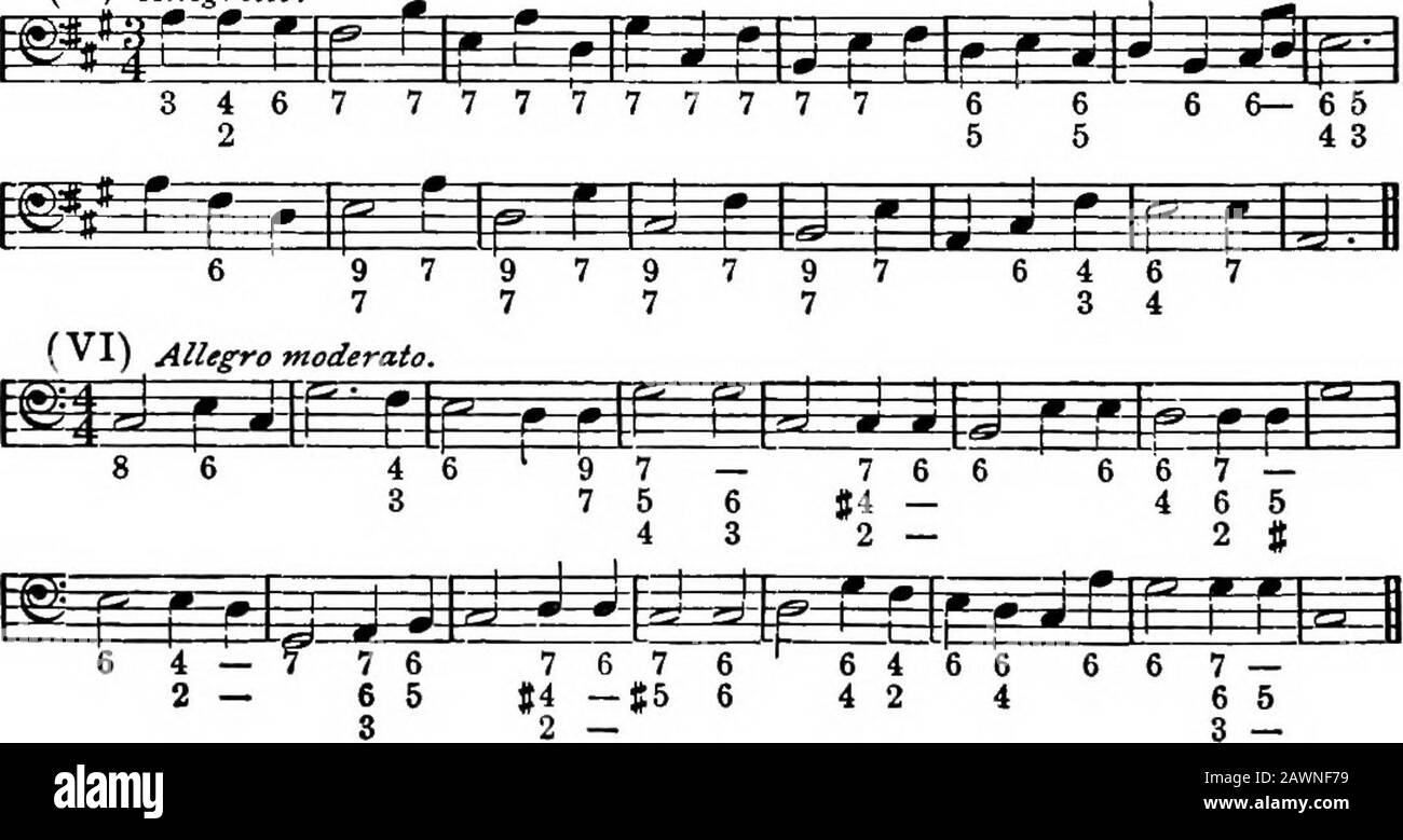 Armonia, teoria e pratica . 4 6 42 2 (IV) Andante. 7 – 4(6 6 6 5 6 6 6 5 6 4, 5 €4 7 6tt6 tt6 62 €5 6 4 5 S t&gt;y- J jLiJ RMI^ r Ir r 1-^ ^^ U=^4th^- 6 7 7*69 8tt4 7 61f6 J|786 7 - 7J786 698 5 i?tt5 64 23 5 - J 43 4 7 4 3 4J(V) ALUGRHTO.. XIV.] Cord del Dominant Tredicesimo. 197(VII) Doppia ant. Foto Stock