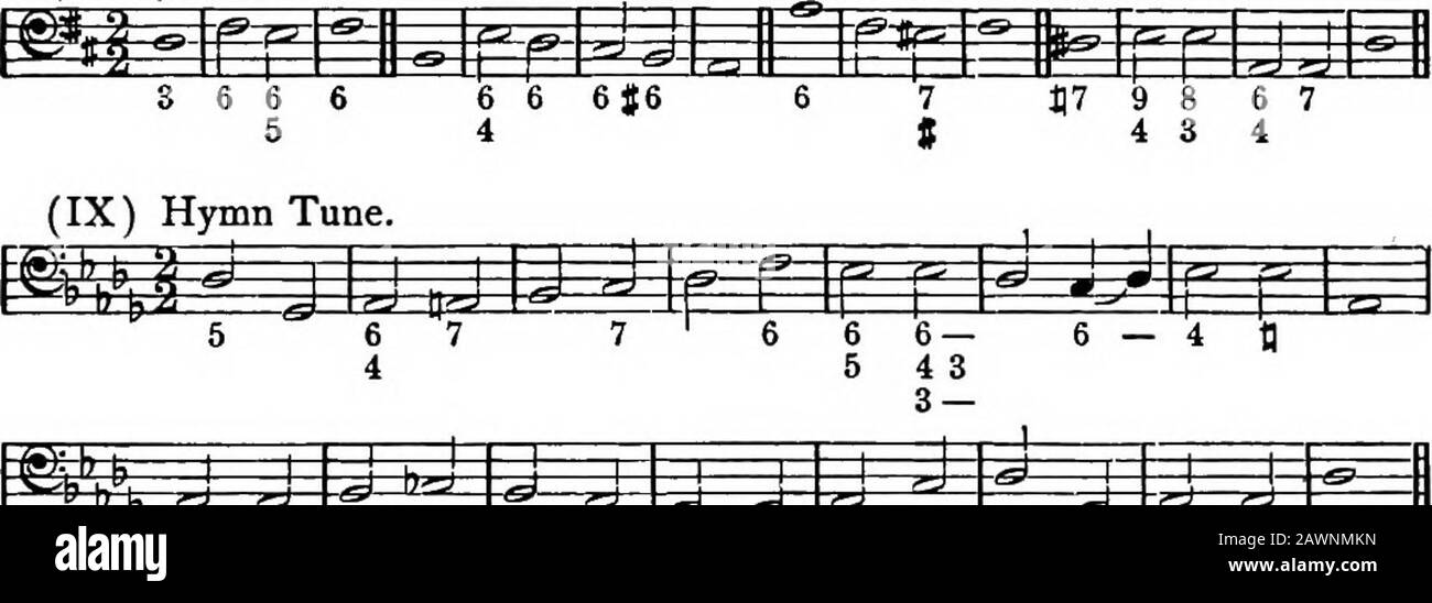 Armonia, teoria e pratica . XII.] fiordo del Nono Dominant. -f-v. I I I 9 7 J15117 6 6 44 2 6 S4 6 €4 6I 3 8 7 (VII) ANDANTE. *=r =f=F=t l=t: 8 16 - 6 J4 6 S65 4 3 4 3 - 3 6 6 4t| 6 (? 240) t{6 65 9 77 5 7 8 4 7 6 Jl,4 6 - l?6 114 - 6 5 - 4 3I|2 114l&gt; 432 4 - 23 J2 - (VIII) Doppia ant. 6 BV JI6 l?5 5 6 6 7 5 4 5 J). 1.^ ^] .J 1^ i-.^-W-44J =^=b^ , 9 87b7 6 4 I74 b 7 4 3 6 98 4 7 - (X) Hymn Tune. M^ J Ji^^r rir cr*- RU J -lj 17a Harmony. [Cap. XIII. CAPITOLO XIII. LA CORDA DELL'UNDICESIMO DOMINANTE. 394. Se al di sopra della corda del nono, parlato di nell'ultimo capitolo, un altro Foto Stock