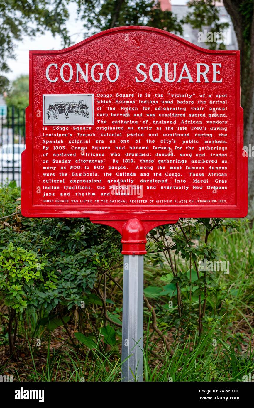 Congo Square lapide commemorativa, cartello, Louis Armstrong Park, New Orleans, NOLA, STATI UNITI Foto Stock