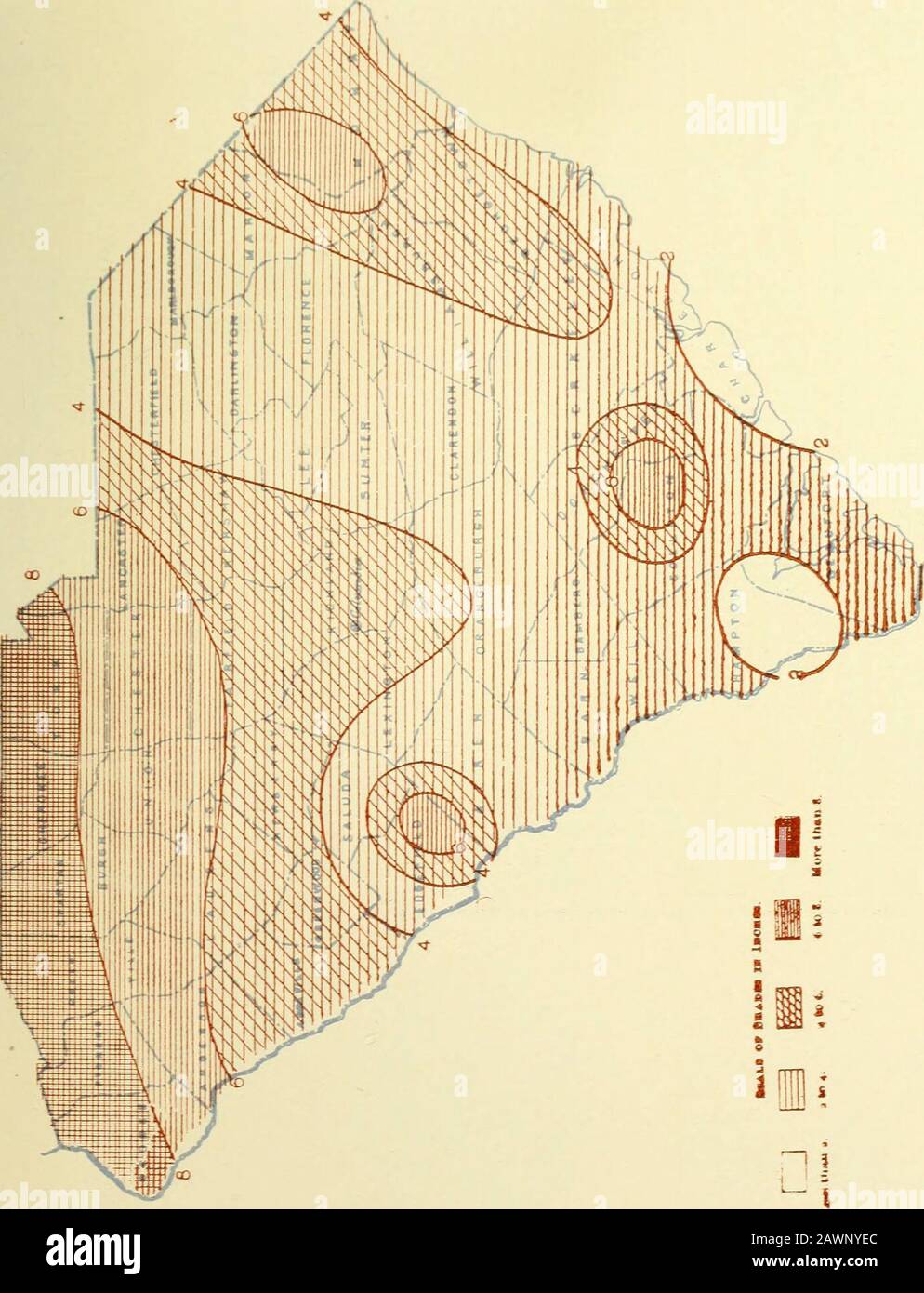 Dati Climatologici, Carolina Del Sud. I V R -,0 RAPPORTO CLIMATOLOGICO: SEZIONE CAROLINA DEL SUD MAGGIO, 1909 PRECIPITAZIONI GIORNALIERE FOB CAROLINA DEL SUD, MAGGIO, 1909. § iil&gt; Stazioni. GIORNO DEL MESE. J 1 2 3 4 5 6 i7 8 9 j ^° II 12 13 14 «S 16 17 18 1 t9 120 1 21 221 23 24 25 26 27 28 29 30 3» 1 Aiken 1.10 ..S7 1.39 .80 .81 I.o, 1.61 1.73 .96 .5 .15.12 .74 .12T. 3.73 Allendale* .16 ?• .01 .75.01 .02 ,2.22 .32.13 .20 .02.01 .10 .01 .30 Augusta, Ga T. 5.2 Barksdale 3.43 Batesburg* 1.58. -7T..10 .5.S.9I 061.58.94.35.22.88.87 20••38.28T..10T..32.13.18.66.10T.•73 M T.• 93 .3 .06 • 391.10 .92.30.682.05•43 .64 Foto Stock