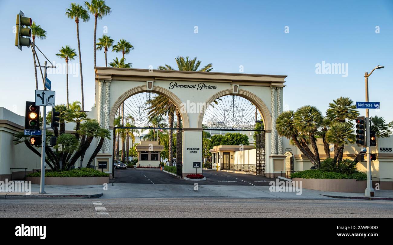 Los Angeles - 5 settembre 2019: La porta principale per Paramount Pictures da Melrose Avenue Foto Stock