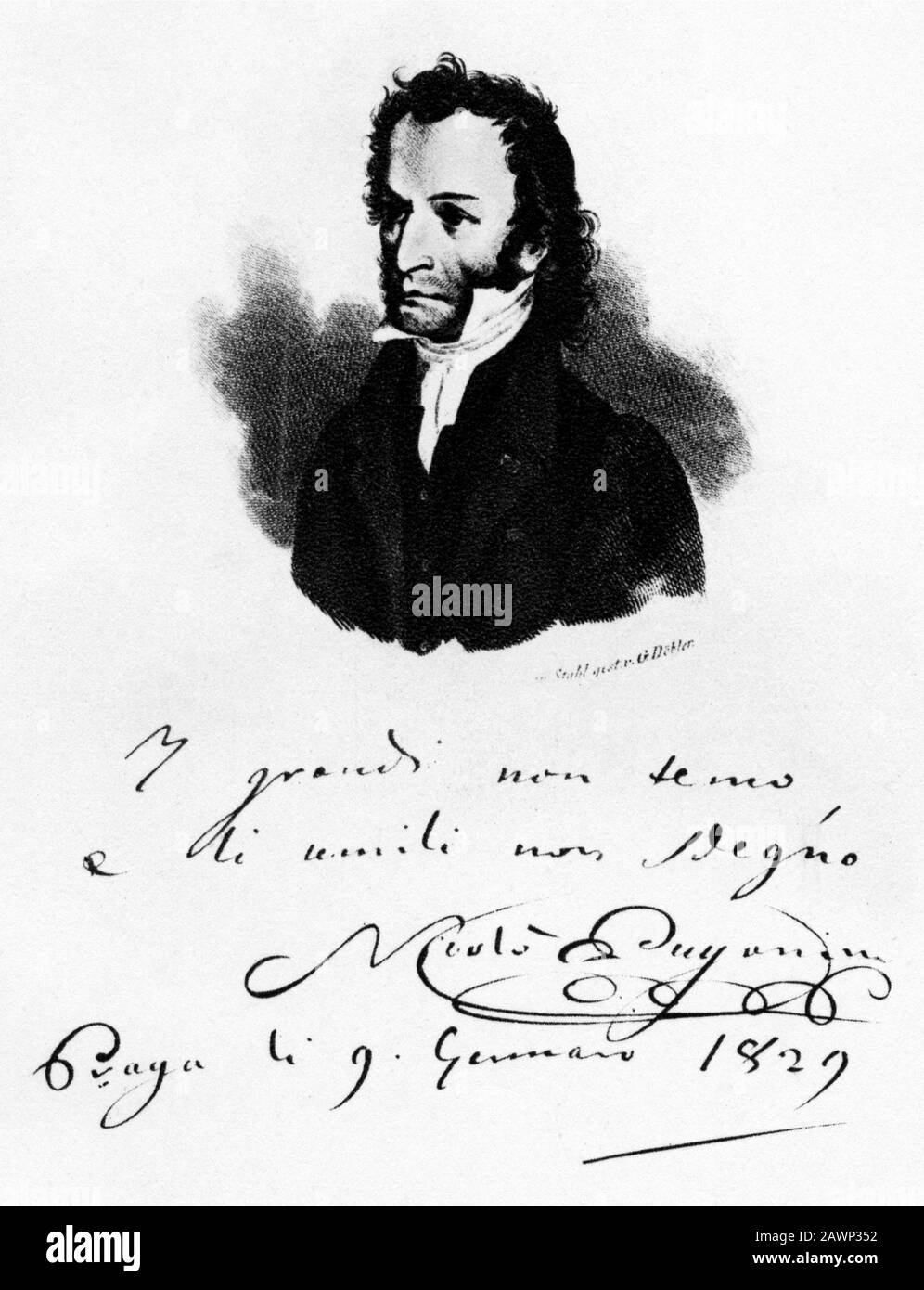 1829 , Praga , Ceco : il celebre violinista e compositore musicale italiano Niccolò PAGANINI ( 1782 - 1840 ). Ritratto di pittore non drogato Foto Stock