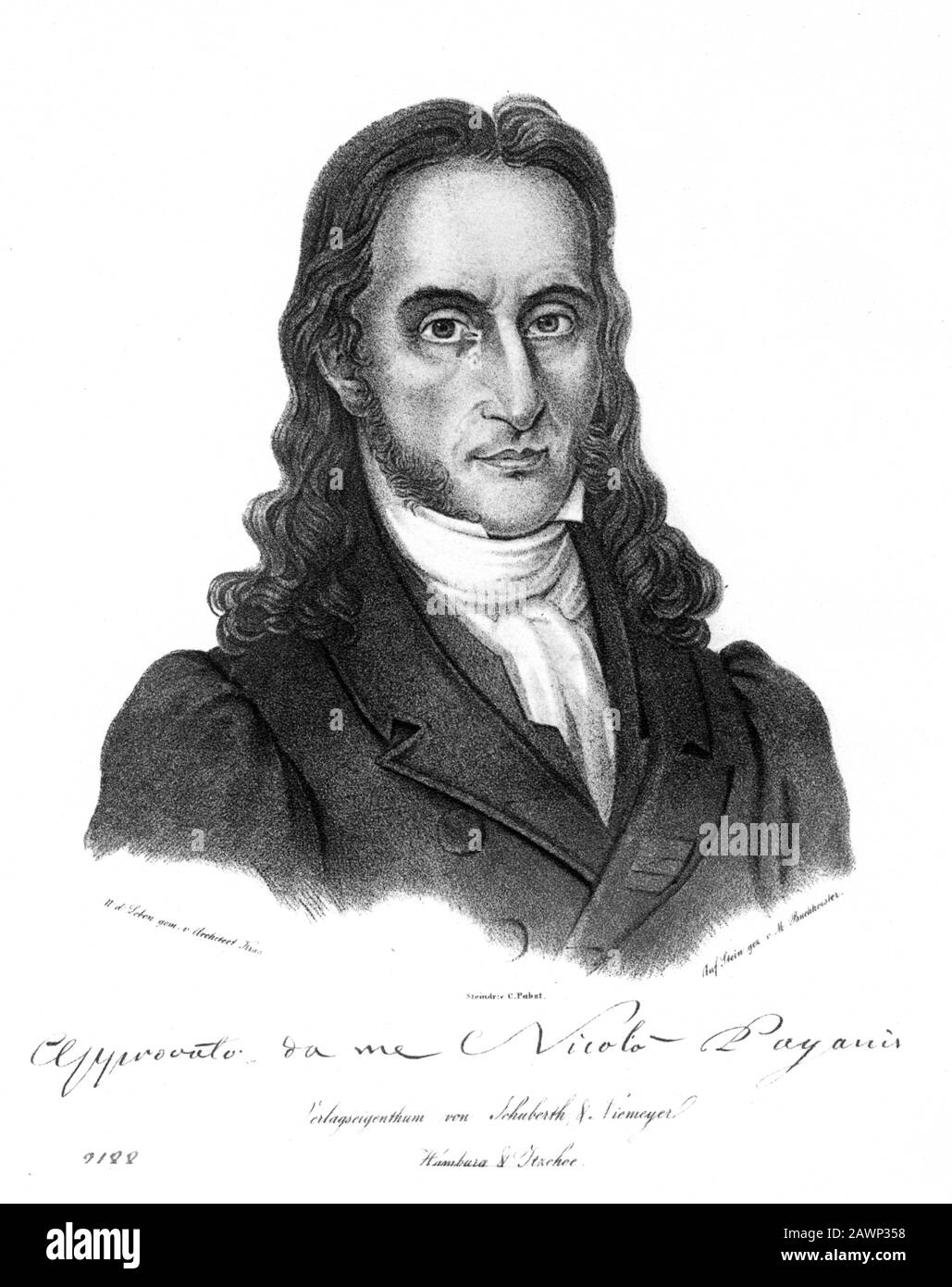 1829 ca , Amburgo , Germania : il celebre violinista e compositore musicale italiano Niccolò PAGANINI ( 1782 - 1840 ). Ritratto del pittore Krug Foto Stock