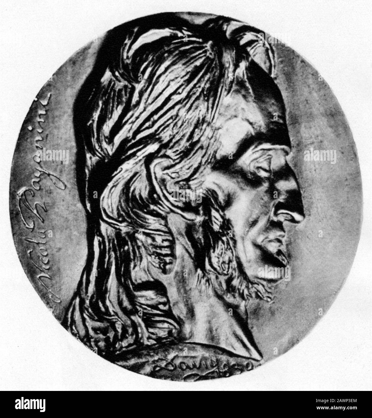 1835 , PARIGI , FRANCIA : il celebre violinista e compositore musicale italiano Niccolò PAGANINI ( 1782 - 1840 ). Ritratto su medaglione di bronzo da Foto Stock