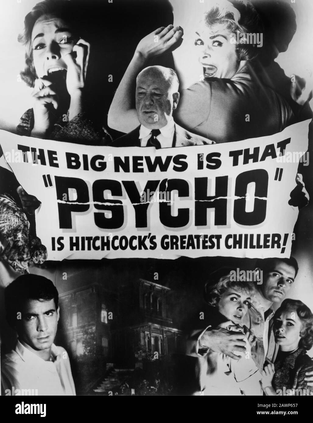 1960 , USA : Il celebre regista Alfred HITCHCOCK ( 1899 – 1980 ) , compositario pubblico per la pubblicità di film PSICO , con Foto Stock
