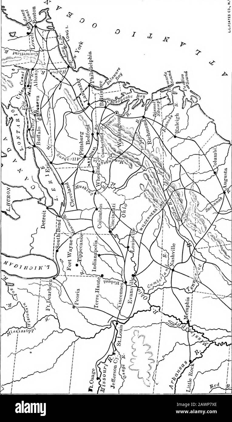 Una storia americana . Prelievo e carico il cotone del Messico può essere visto dalle seguenti figure. In 1810less più di 5.000.000 libbre di cotone sono stati cresciuti ad ovest di theAlleghenies, da un raccolto totale di 80.000.000 libbre; dieci anni più tardi i nuovi stati occidentali (Louisiana, Mississippi, Ala-bama) hanno prodotto 60.000.000 libbre da un raccolto totale di 175.000.000 libbre; e cinque anni più successivamente ancora, questi saftne hanno aumentato più di 160.000.000 libbre, o circa la metà l'entirecrop del paese. Con le attrazioni di terreni agricoli economici e fertili nel 337. RapidNorthwest e terreno di cotone vergine nel Foto Stock