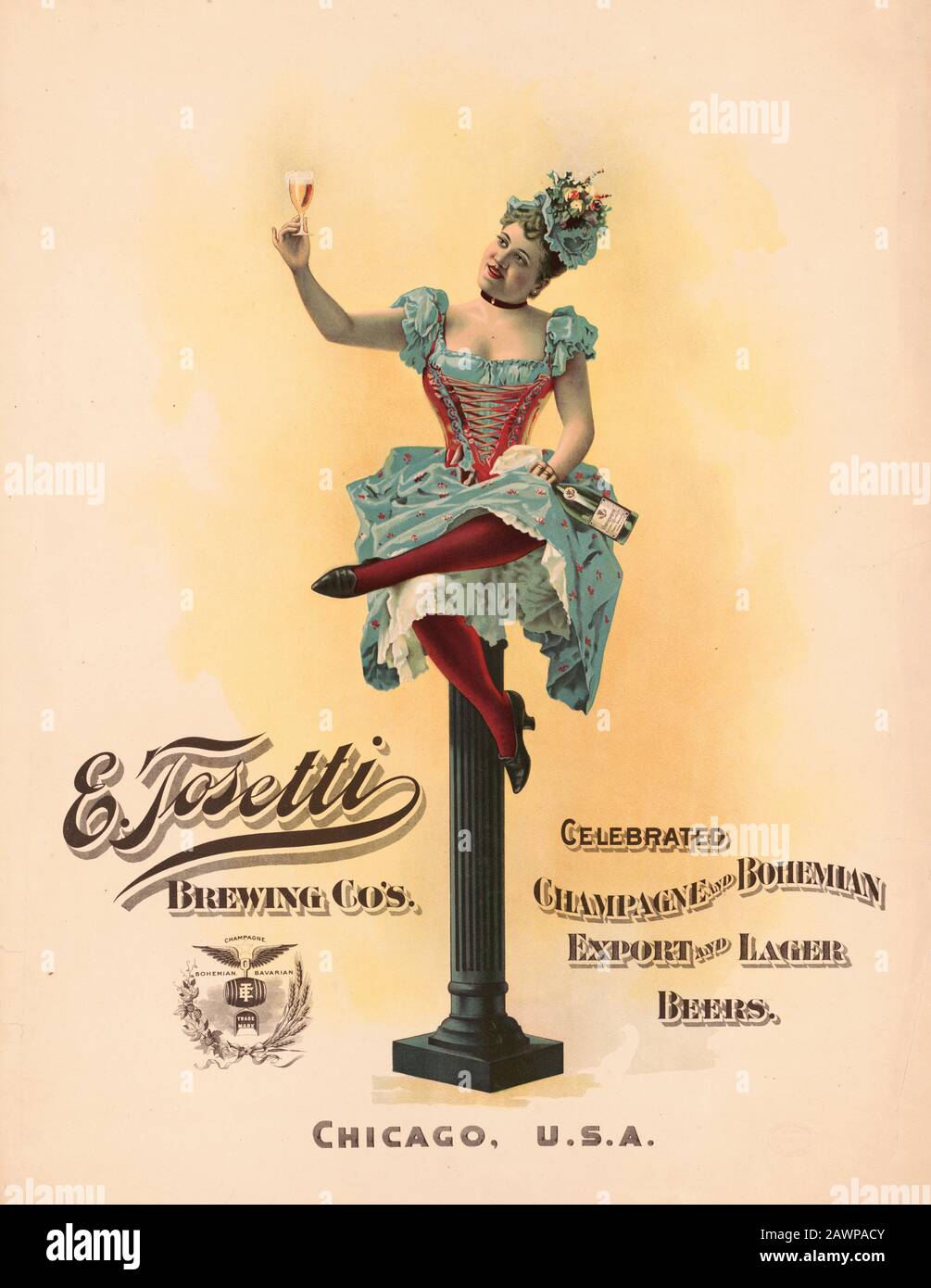 Il celebre champagne della Brewing Co di E. Tosetti, l'esportazione bohémien e le birre lager. 1894 Foto Stock