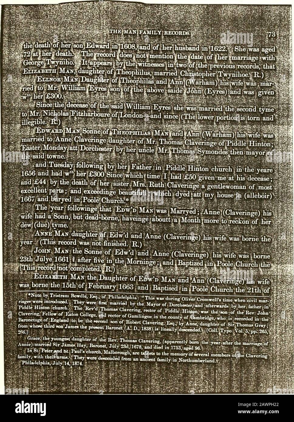 Record delle famiglie Man, Needles (Nedels) e Hambleton...1495-1876 . - contea, m Olary terra. ^ (Questo jijwas§theilady|whb>imarried John vNeedels sonVof .f-^^>-^^.?t^- >|^.;; ^;; (i | verses appearytb have|beenVappendiedn)ritliw n-., [jiriars. Ago; prima: -• J-hands •è arrivato in the man-man. ^Della morte di jTlie Foto Stock