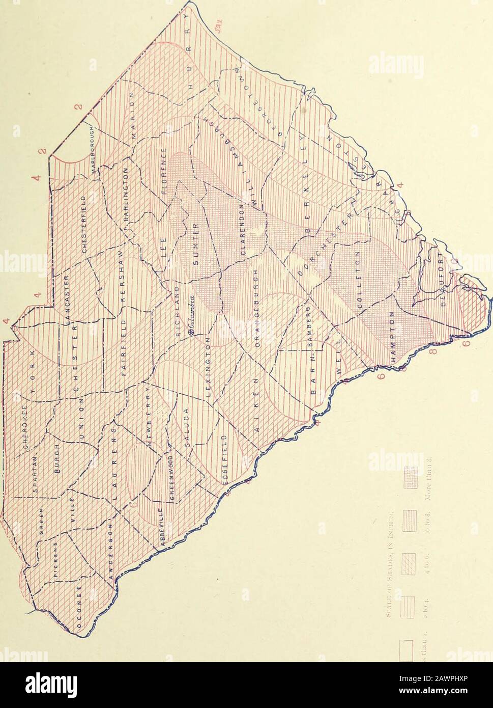 Dati climatologici, Carolina del Sud . i //&lt; o oo i-( Eh o HOH. /|l V 4S (iJMATOLOGICAL RP:P0KT: Sezione SOUTH CAROLINA •Iim;. 190,S PRECIPITAZIONI GIORNALIERE FOB SOUTH CAROLINA, GIUGNO, 1908. GIORNO DI MOXTH^ I 2 3 4 5 6 •30 1,18 •78 .26 7 8 9 10? 50 II 12 ?3 14 15 16 17 i.S 18 19 20 21 .11 22 231.75 24 25 t nc 26 •30?63 27 28 29 30 3 JX Aiktu :; 16 1 .18 j .64.16 .12 1.042.14 • 58.04 ?30 ?4 •591.27 4.056 yl Augusta Ga .Z2 2.18 •05 T. .10 ?45 Barksdale Batesburg* ? 512-39 .12 ..24 T. .11 .28•42 •29.04 •14T. ?.06 • 30 .is ?03 T.?33 ???36 1.02 .37 ?41 ?50 • 46 1.00 •97 3o-7-231 86 T.•03 .09 .70.10.20 Foto Stock