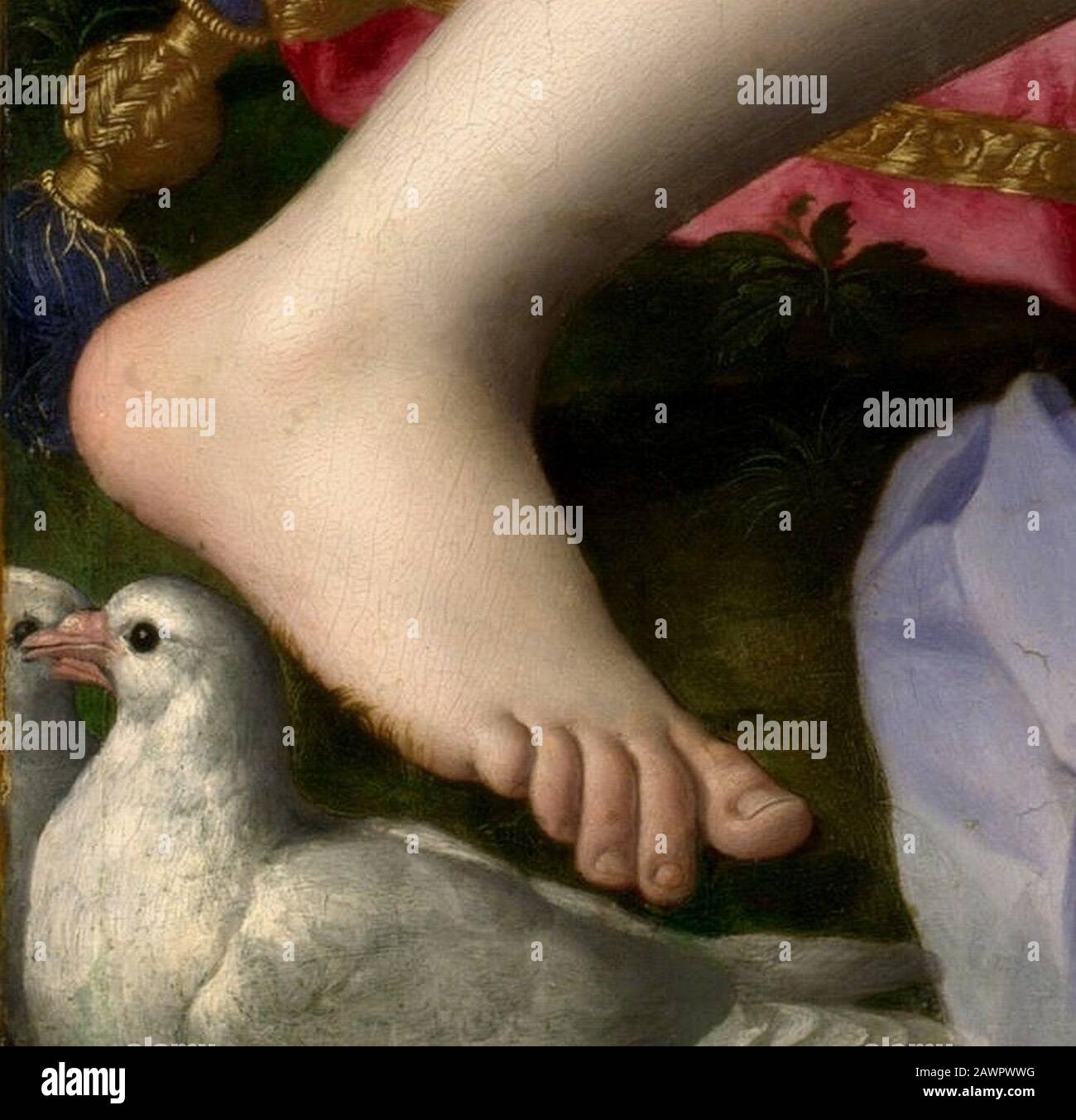 Dettaglio a piedi da Venere, Cupido, Folly e Time di Agnolo Bronzino. Foto Stock