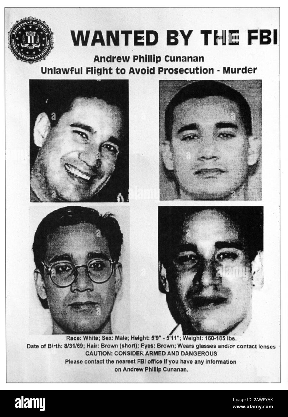 1997, USA : Andrew Phillip Cunanan (1969 – 1997) foto di annuario della scuola superiore. Cunanan fu un killer americano che uccise almeno cinque persone, Foto Stock