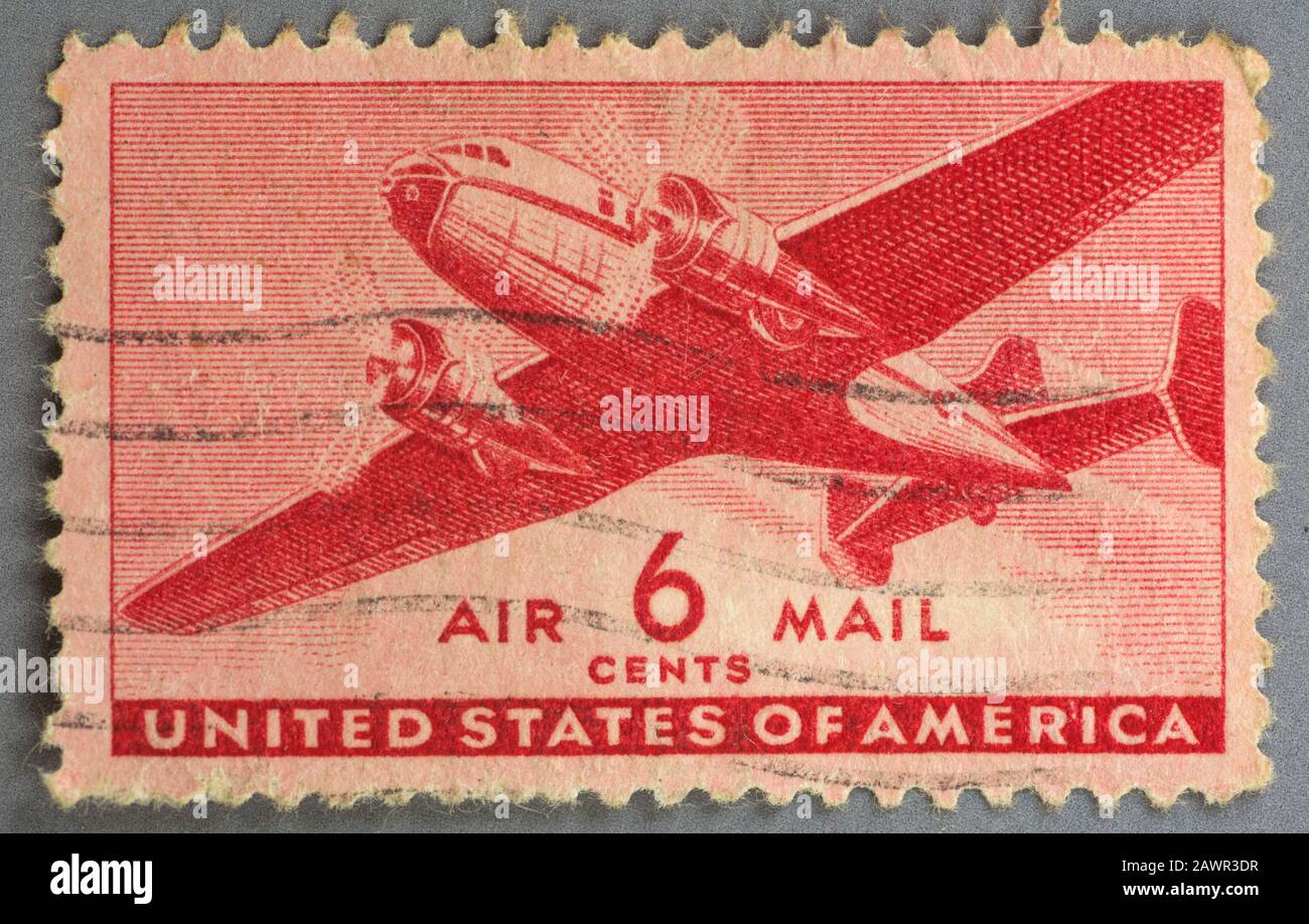 Francobollo US 6c Airmail emesso per la prima volta il 25 giugno 1941. Foto Stock