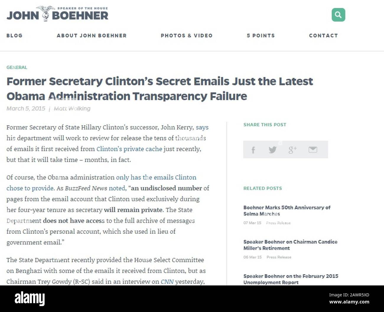 L'Ex Segretario Clinton Secret Emails Solo L'Ultimo Obama Administration Transparency Failure. Foto Stock