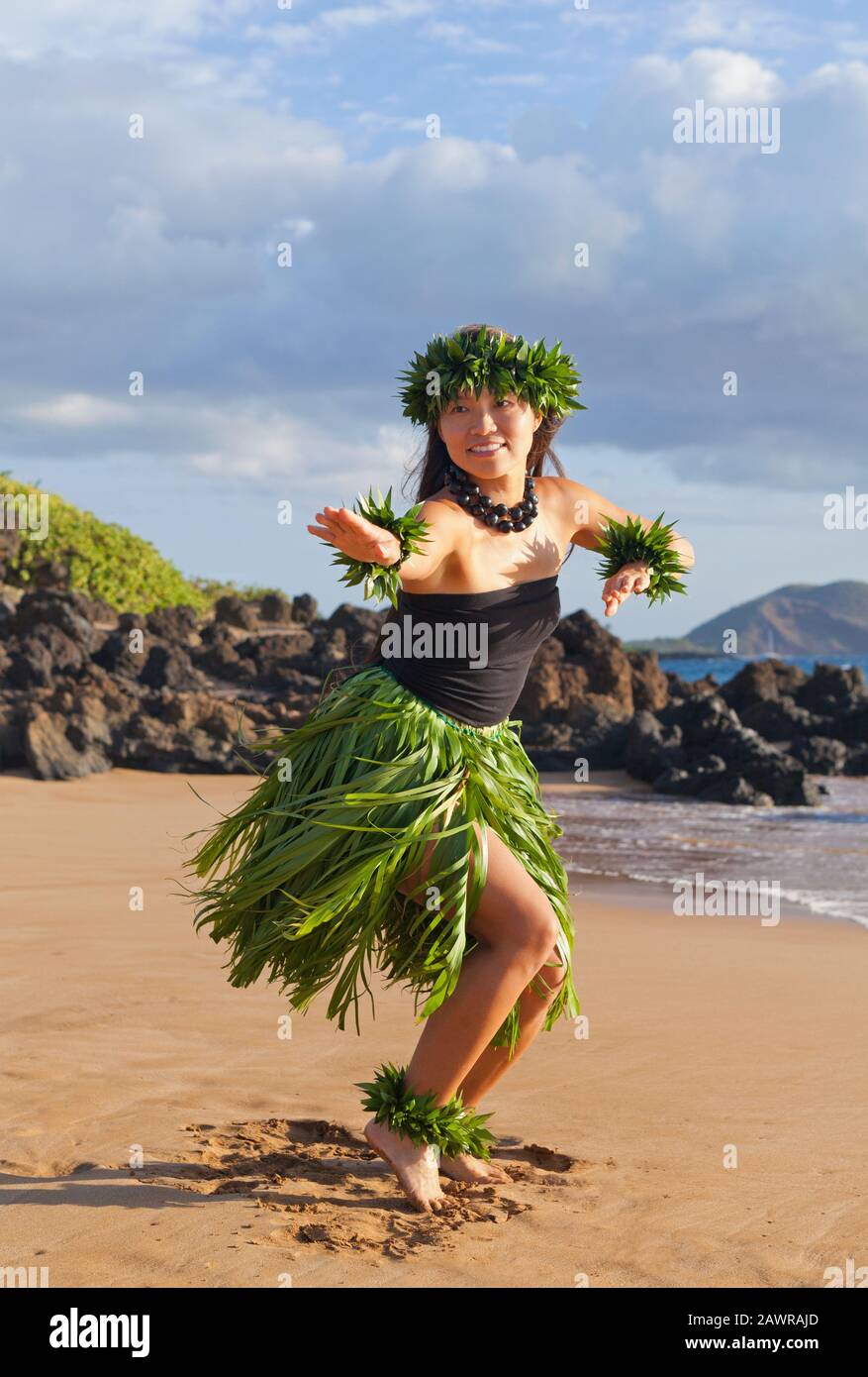 Ballerino di Hula a Maui, Hawaii. Foto Stock