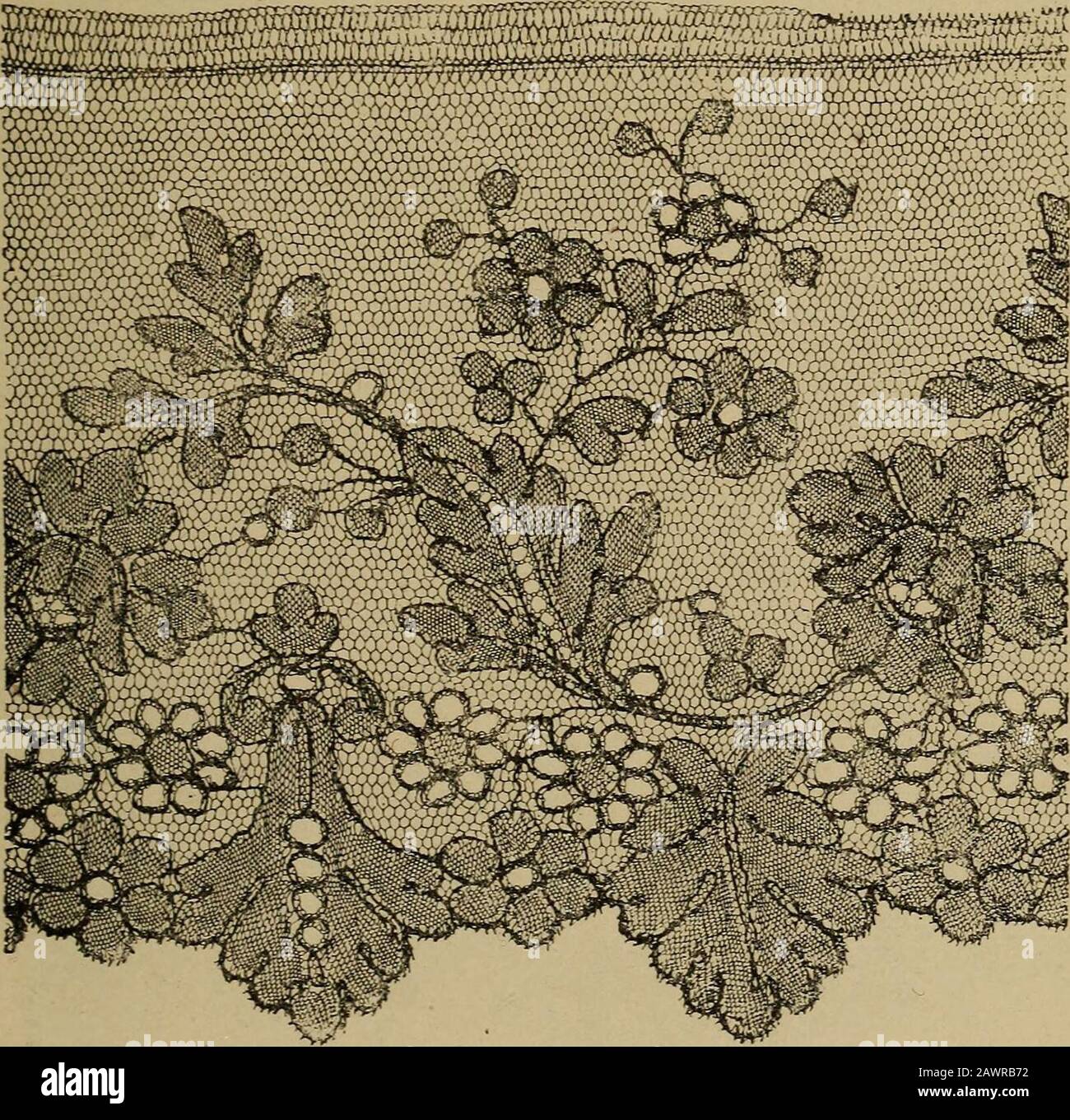 Dentelles et guipures : anciennes et modernes, imitazioni ou copiesVarieté des genres et des points52 ritratti documentaires, 249 échantillons de dentelles, collerettes, fraises, manchettes, raats, ecc. . Fig. 171. BIONDA DENTELLES. Travail aux fuseaux, oxéculé à Bayoux. XL snxLE. DENTELLE DU CALVADOS.. Fn;. 47-2. dentelle chantilly.Travail aux fuseaux. Fabriqué à Baveux. 23G DENTELLE DU CALVADOS-. XLX SIECLE. Foto Stock