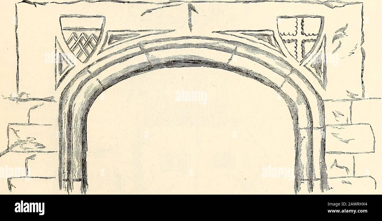 La rivista di storia americana con note e domande . CLAYBORNE IL RIBELLE NON lontano dal fiume Eden, a Westmoreland, in Inghilterra, sono teruine di un maniero oscurato da abeti e querce, costituito da un edificio centrale che collega due ali che inchiudono un campo di coltivazione dell'erba. A pochi passi dalla rovina c'è una piccola cappella normanna, che. Arco DELLA PORTA - CLEBURNE HALL, 15TH SECOLO. Risale fino ai primi anni del XII secolo. È dedicato a San Cuthbert, Che fu, prima, Prima Di Melrose, poi Monk di Lindisfarn Foto Stock