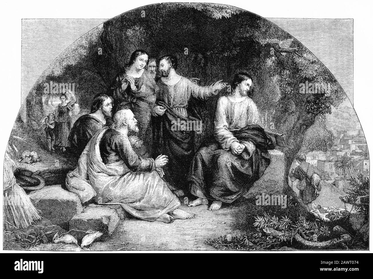 Incisione di Gesù Cristo che piange su Gerusalemme e il giudizio che verrà perché il popolo rigettò il Messia. Sulla base di una foto di Sir ci Eastlake Foto Stock