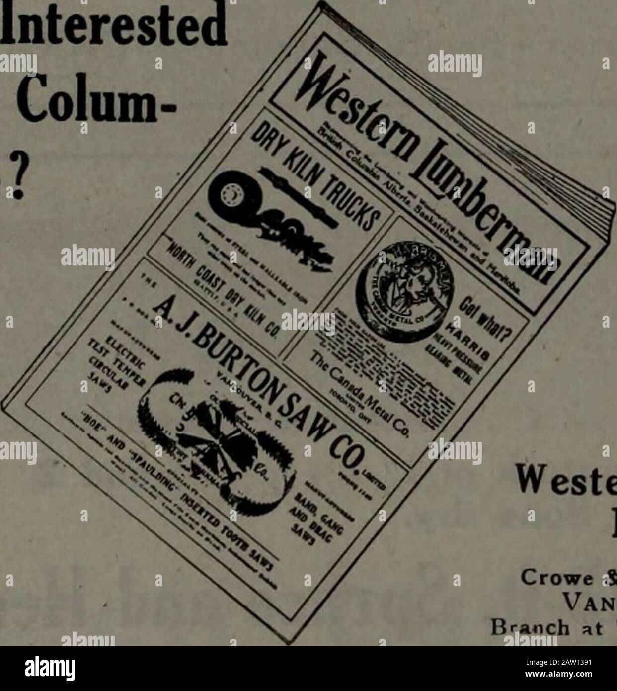 Industrie forestali canadesi luglio-dicembre 1914 . Quando Si Desidera aiutare nel vostro Mill inserire un annuncio nel REPARTO WANTED & FOR SALE I dipendenti mulino più efficienti in Canada sono regolari rileersof questo documento. Ottenga il la cosa migliore facendo pubblicità. Prezzi su richiesta. Canada Lumberman and Woodworker  - Toronto, ONT Montreal Office: 119 Board of Trade Building i6 CANADA LUMBERMAN AND WOODWORKER FIR TIMBERS HIGH GRADE RED CEDAR SHINGLES LET US QUOTE YOU PRICES TIMS, PHILLIPS & CO.. LTD. Birks Building, VANCOUVER, B. C. Per spedizione Immediata 15.000 piedi di 3 N. 1 c. & B. Maple25.000 fr. Di 1 N. Foto Stock