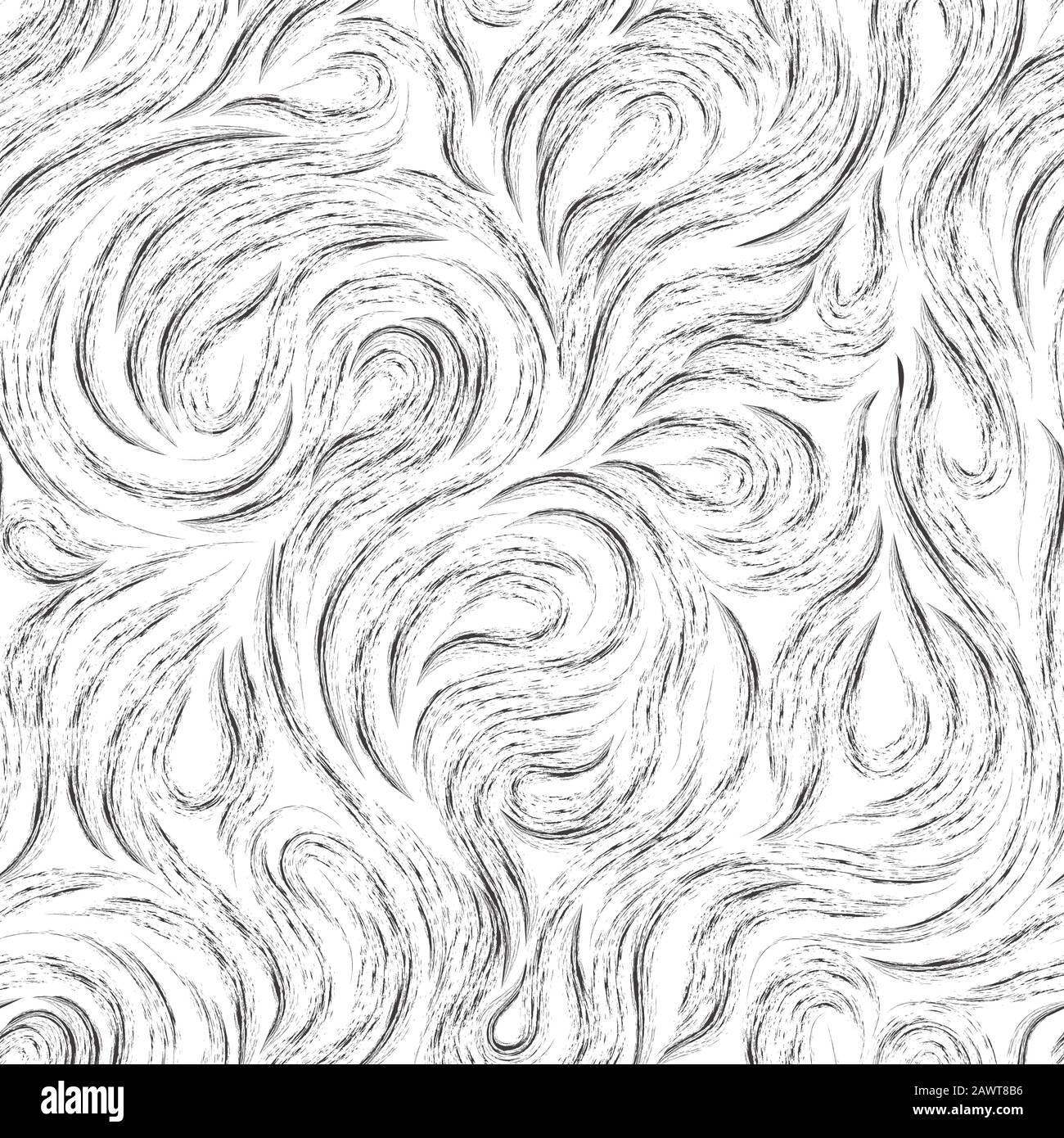 Texture vettoriale nera senza cuciture di linee o schizzi lisci. Sfondo astratto di onde fluenti disegnato in gesso o carbone isolato su un bianco Illustrazione Vettoriale