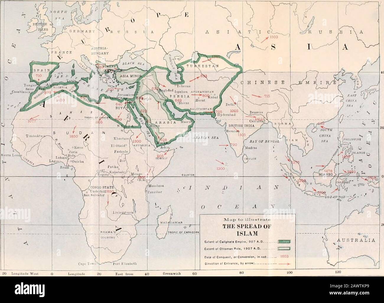 Islam, una sfida alla fede; studi sulla religione di Mohammad e le necessità e le opportunità del mondo di Mohammad dal punto di vista delle missioni cristiane . m cinge la spada e lotta e morire per la nuova religione! Ha travolto Siria, Egitto, Tunisi, Tripoli, Algeri, Marocco, come la luna del deserto, veloce, feroce, impetuousirresistibile, distruttiva, solo per essere maledetta e raffreddata dalle onde dell'Atlantico. La storia racconta di Akba, uno dei loro leader, che egli cavalcò il suo cavallo lontano nel surf, e gridò: Grande Dio! Se non fossi fermato dal mare infuriante, andrei alle nazioni del Th Foto Stock