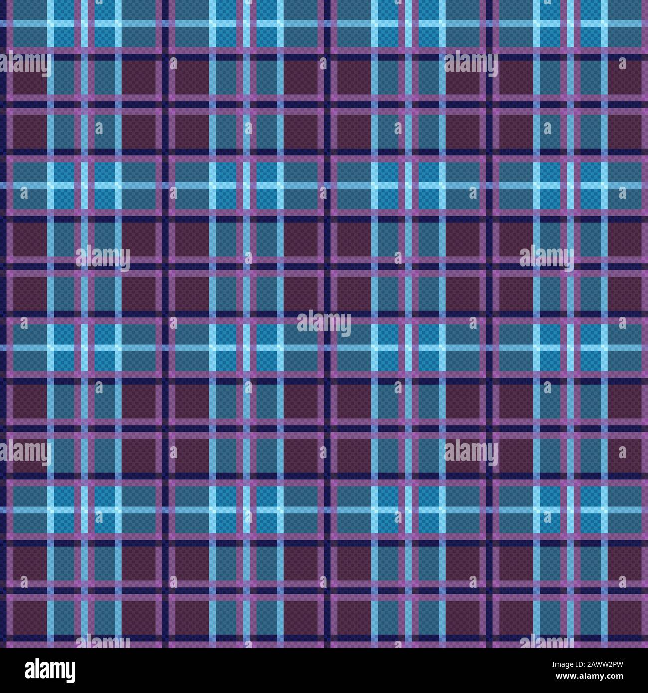 Sfumature a scacchi di blu, magenta e viola smorzati come un plaid tartan Illustrazione Vettoriale