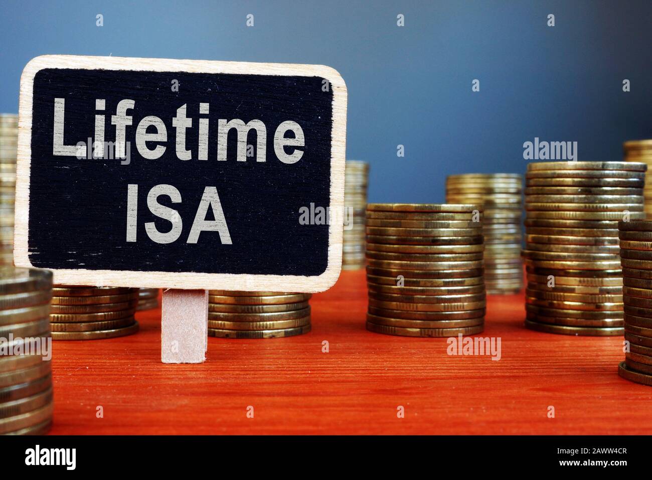 Vita ISA Individuale risparmio conto segno e monete. Foto Stock