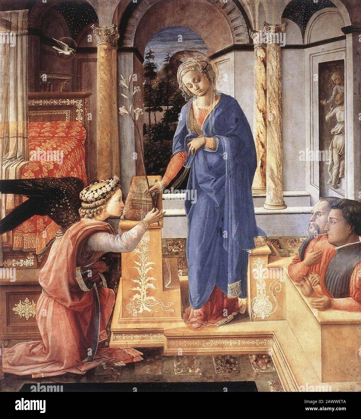 Fra Filippo Lippi - Annunciazione Con Due Donatori Inginocchiati Foto Stock