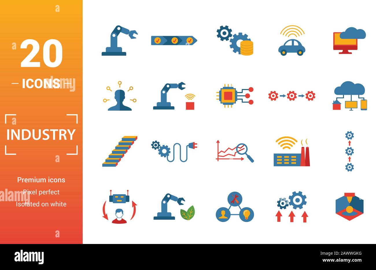 L'industria 4.0 icon set. Includere elementi creativi di automazione della gestione dei dati di business intelligence integrazione orizzontale, modello osi icone. Può essere Illustrazione Vettoriale