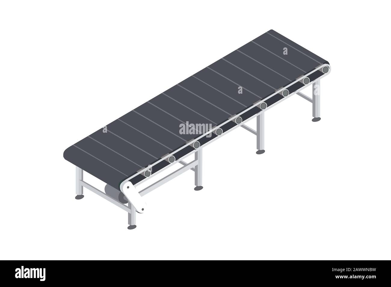 Automatizzato in fabbrica con nastro trasportatore. Linea di produzione automatizzata nell'impianto. Macchinari per l'ingegneria alimentare. Illustrazione 3d del vettore isometrico piatto Illustrazione Vettoriale