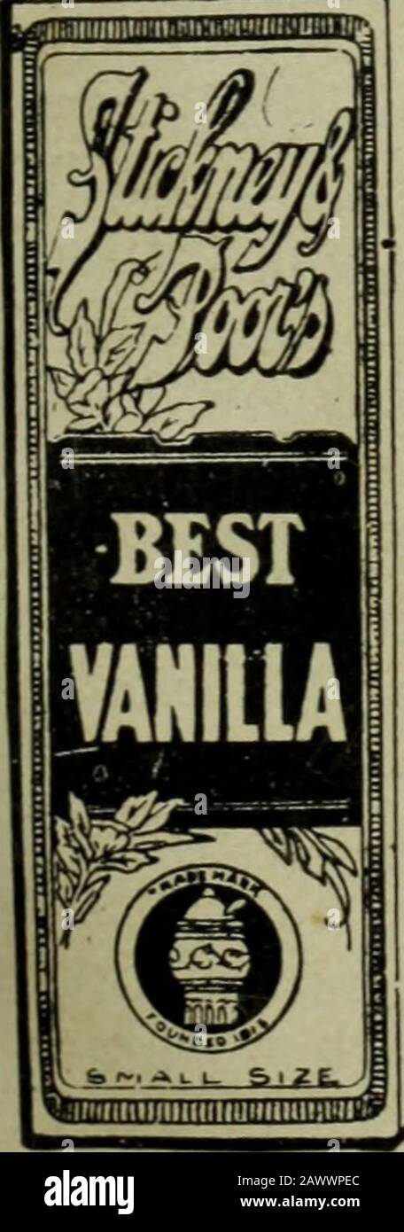 La rivista Boston Cooking School di scienze culinarie ed economia domestica . La legge sui prodotti alimentari puri L&lt;^J^/L.l^ La legge sui prodotti alimentari puri protegge dall'adulterazione effettiva, ma non può impedire la vendita di estratti di fagioli inferiori. Il vostro proprio senso del com-mon è la vostra protezione migliore.Scelga il prodotto di una casa del migliore levarsi in piedi se desiderate ottenere un aroma ex-tratto di piena resistenza e di alta qualità. Stickiey & Poors FlavoringExtracts si conformano agli standard più rigorosi che governano la fabbricazione delle loro spezie e mustards. Può essere sicuro che ogni flacone farà cr Foto Stock
