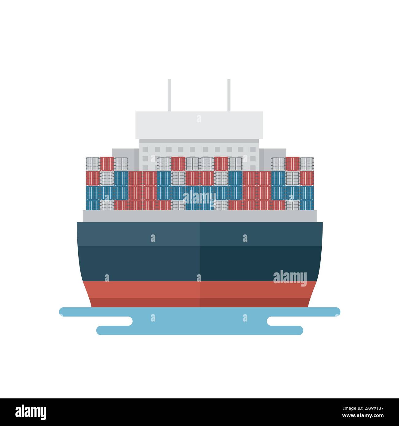 Trasporti Logistica Trasporto Container barca per l'esportazione marina in vista frontale Illustrazione Vettoriale