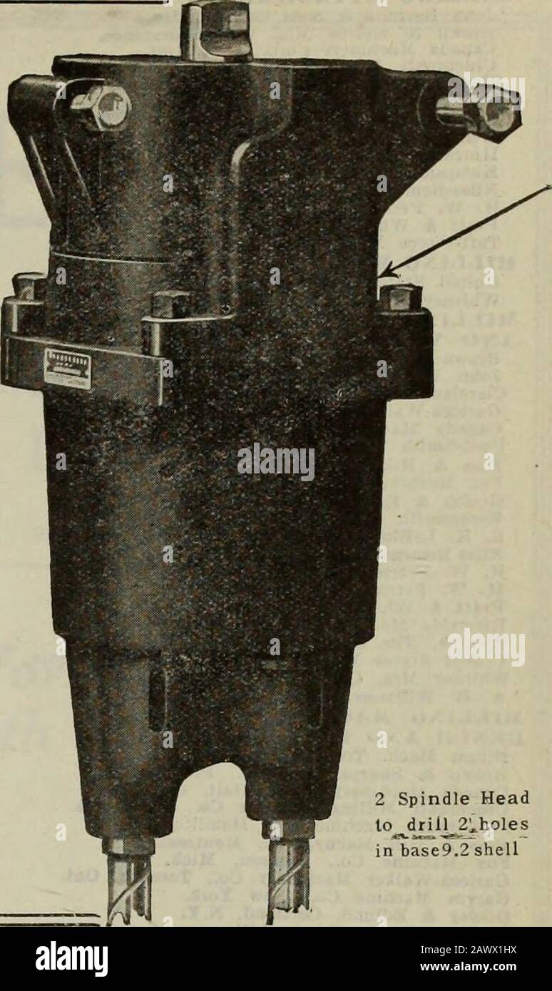 Macchinari e lavorazione dei metalli canadesi (luglio-dicembre 1917) . 2 Fori testa Fusello drill2, N. 25 trapanatura, inBritish N. 81)fusibile. LA BARRA NES LA TESTA DI PERFORAZIONE BUHR (centri regolabili E Fissi) UNA nuova e originale testa multipla progettata da 2 a 12 mandrini. Facilmente collegato a qualsiasi stampa ora sul mercato. Le teste sono fornite con cuscinetti lisci e a sfere. Nessun Funzionamento a caldo Dei Cuscinetti teste Dei Cuscinetti a sfere Buhr necessapochissima attenzione scrivere al giorno per informazioni. NELSON -BLANCK MFG. Co. Detroit, Michigan. Testa a 2 Mandrini^driUJ^forina base9.2 Foto Stock