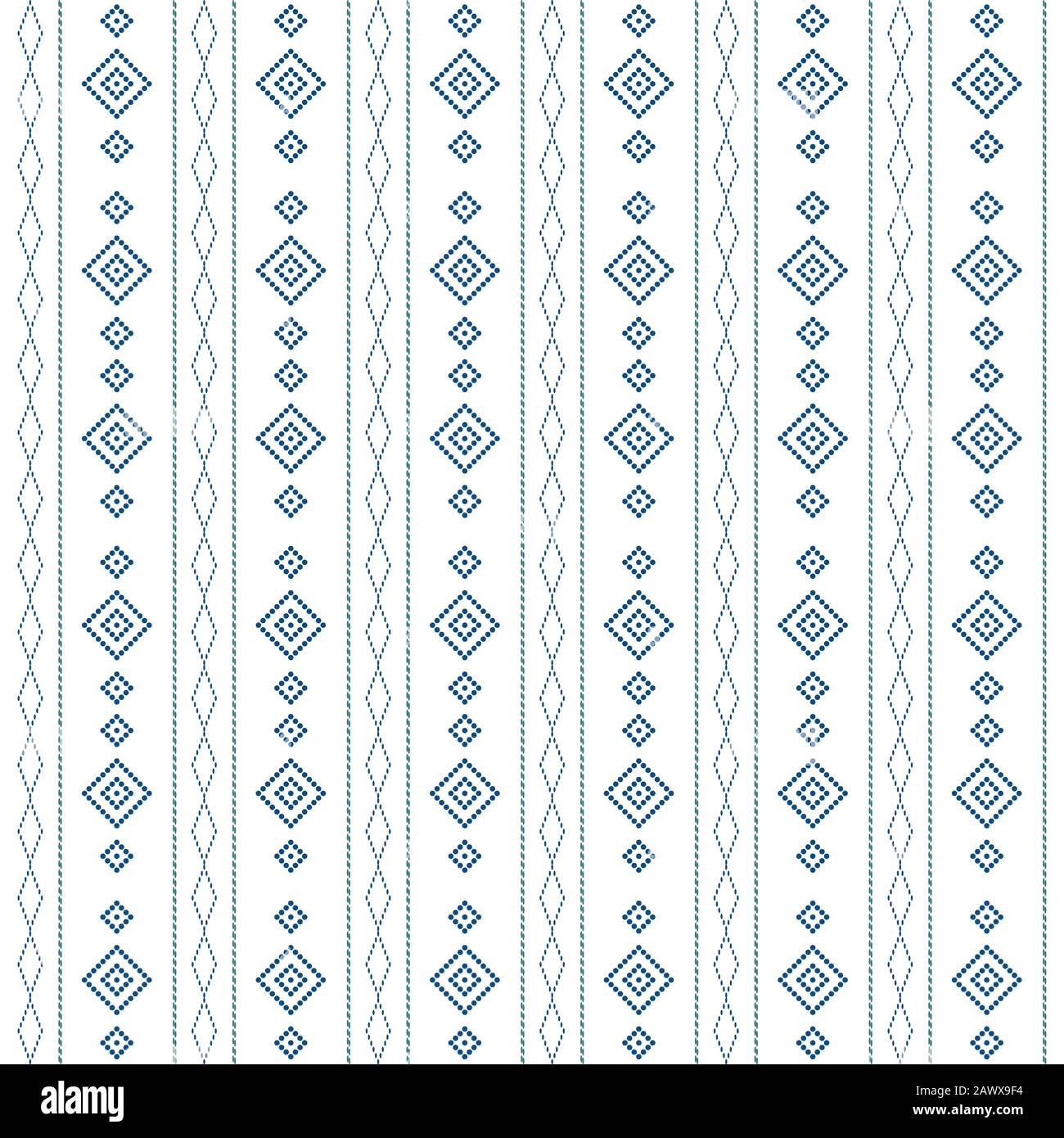 punto ornamentale geometrico con colore blu . Tessuto astratto di fondo. Disegno creativo home decorazione. Stile etnico tribale. Disegno di tessuto con punti Illustrazione Vettoriale