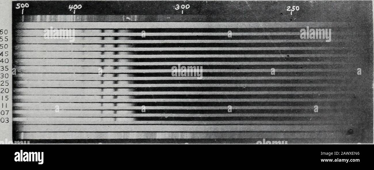 La trasmissione ultravioletta e visibile di vari vetri colorati. . Fig. 25.-Corning Blue 100% (Curva 73, Fig. 18), il 17 agosto, Igis, E. P. all'Ufficio di standardizzazione T... Fig. 26.-nitrato di olmio (impure), 0,282 g di nitrato a i g di soluzione (acqua distillata), strato di 1 cm, 20 dicembre ipi8, E. P. T. al Bureau of Standards sono stati prodotti 27 Portaelettrodi che sono del tutto indipendenti da qualsiasi movimento del vaso di acqua distillata. Mediante capisalature e verniers le posizioni verticale ed orizzontale dei due elec-trode possono essere lette a 0,1 mm. Questo facilita Foto Stock