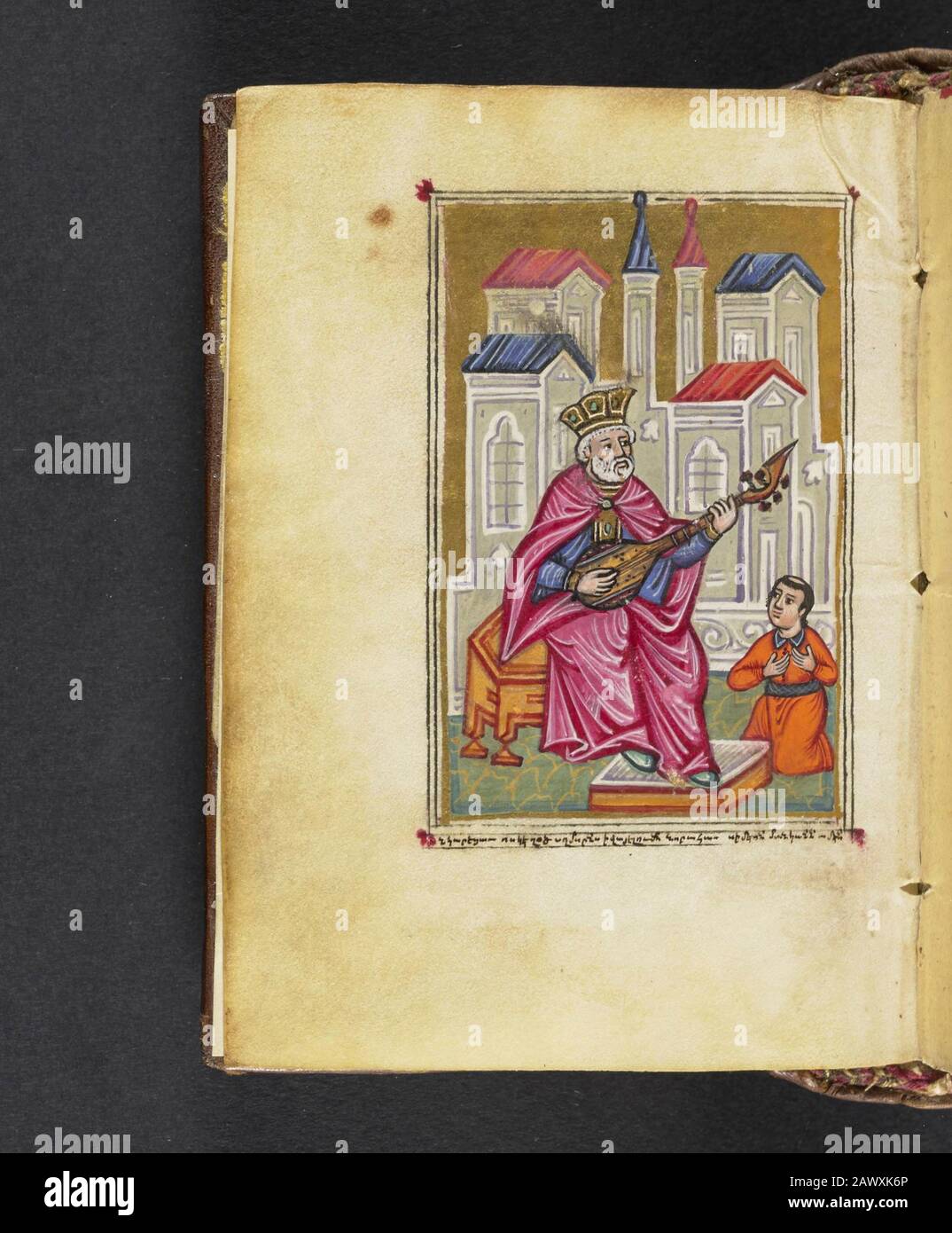 16th secolo salterio liturgico armeno e calendario perpetuo. Il manoscritto comprende dieci illuminazioni a pagina intera di figure bibliche e testate illuminate all'inizio degli otto canoni del Salterio, stampati nel 1500 Foto Stock