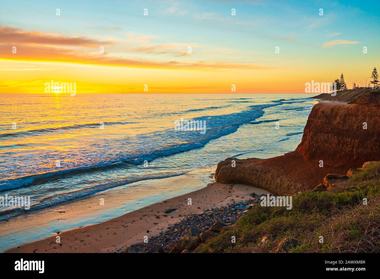 Christies Beach vista costiera al tramonto, Sud Australia Foto Stock