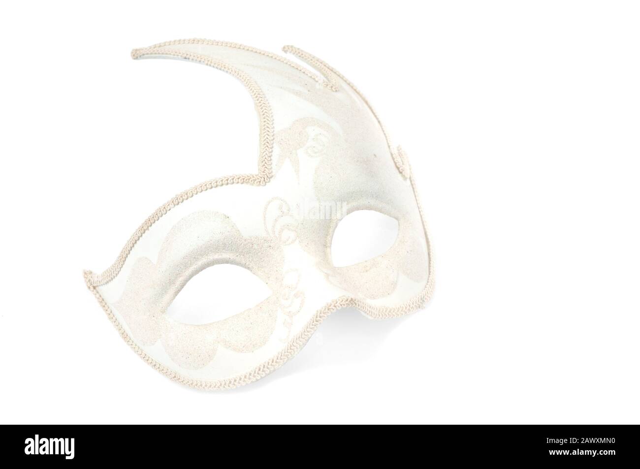 Bianco teather maschera veneta carnevale su sfondo bianco Foto Stock