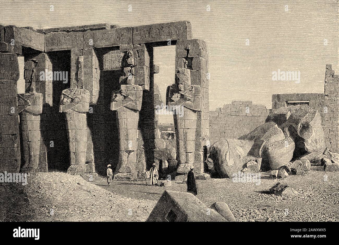 Ramesseum. Edifici Ramses, monumenti a Tebe, antico impero egiziano. Egitto. Vecchia illustrazione dell'incisione dal libro Storia universale da Oscar Foto Stock