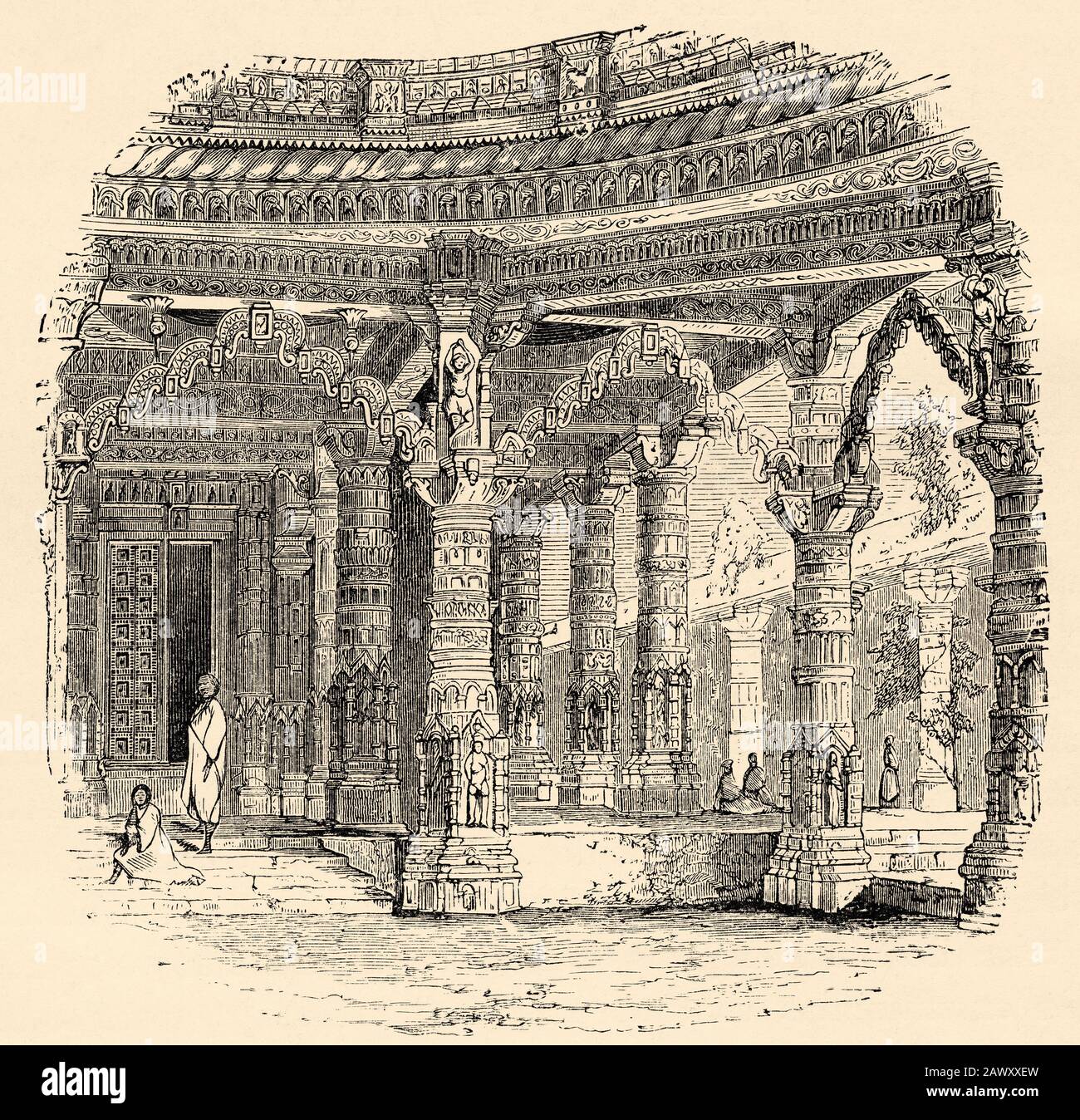 Tempio Di Jaina. Setta Buddista, Monte Abu, Rajasthan, India. Vecchia illustrazione dell'incisione dal libro Storia universale da Oscar Jager 1890 Foto Stock