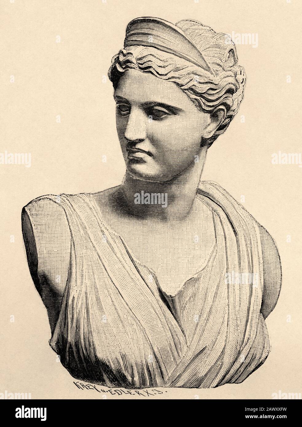 Artemide o Diana di Versailles, la dea della caccia. Grecia storia antica. Vecchia illustrazione dell'incisione dal libro Storia universale di Oscar J. Foto Stock