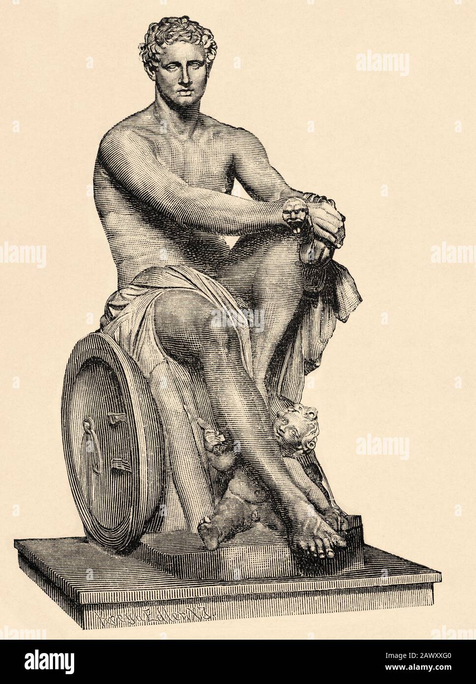 Il Ludovisi Ares è una scultura marmorea romana Antonina di Marte. Grecia storia antica. Vecchia illustrazione dell'incisione dal libro Storia universale da Foto Stock