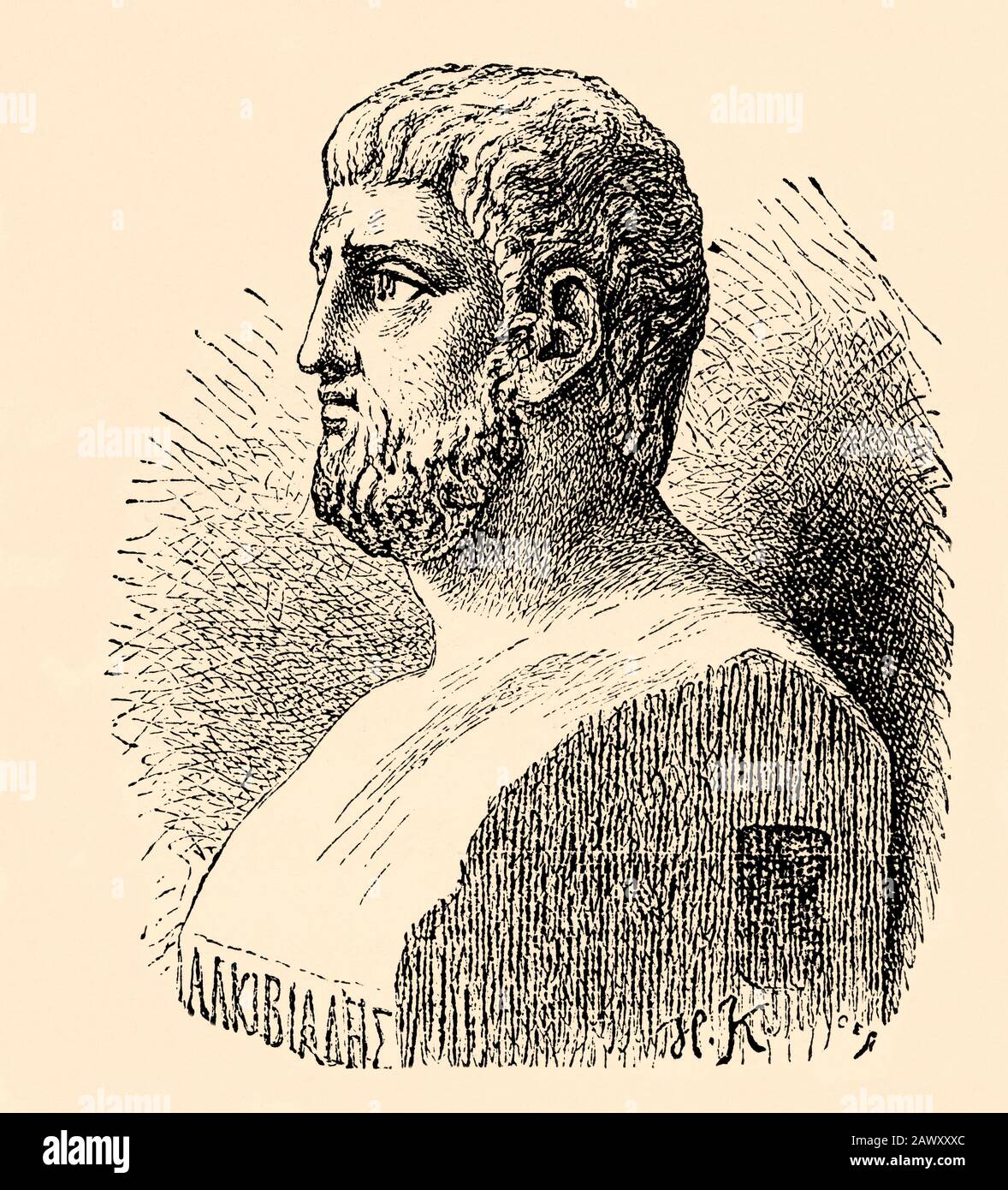 Alcibíades Clinias Escambónidas, era uno statista, parlante e generale stratega ateniese, figlio di cliniche e membro della famiglia aristocratica del Foto Stock