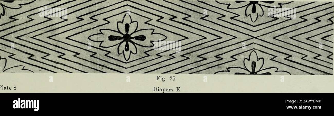 Studi sull'arte decorativa del Giappone . Fig. 24 Fig. 23. Forma D'ONDA della piastra ANDCLOUD Ma il decoratore del tempio non aveva ancora esaurito le sue fonti di ispirazione. Aveva usato i simboli della religione al pieno; aveva premuto tutto il naturesmost bella handiwork in arte-servizio; ma c'erano ancora le onde della thesea, in inquieto movimento o riposo, e le nuvole sempre mutevoli, per suggerire alla sua immaginazione artistica la curvesof bellezza. In questi vide un simbolismo espressivo della vita e della morte, che si adunò al suo schema di dare all'arte una più profonda pur-posa. La considerazione dei disegni d'onda f Foto Stock