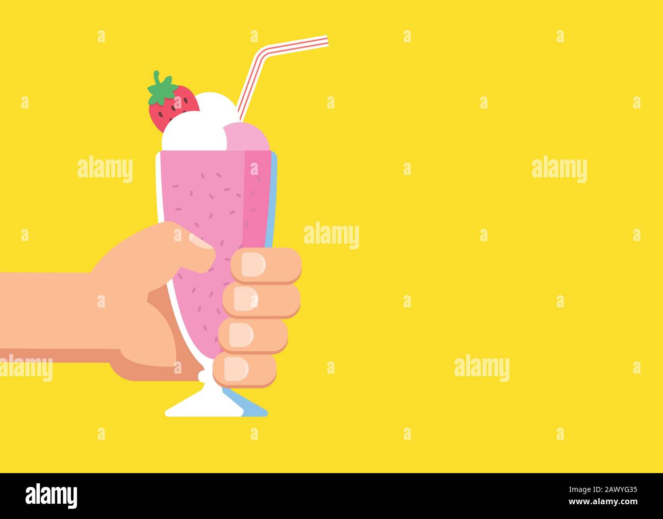Vector Flat Illustrations Mano Tiene un vetro con un Milkshake con una panna Montata Illustrazione Vettoriale