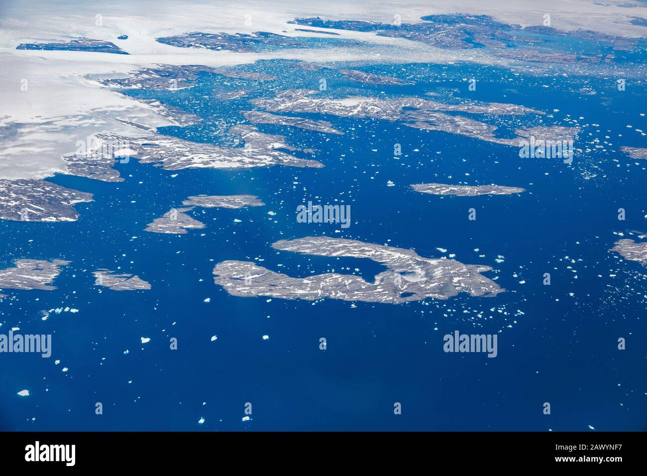 Vista aerea fusione calotta polare di ghiaccio Groenlandia Foto Stock