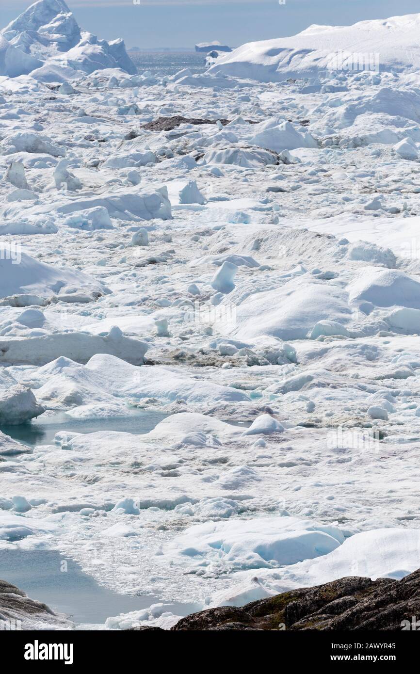 Ghiaccio glaciale che fonde la Groenlandia Foto Stock
