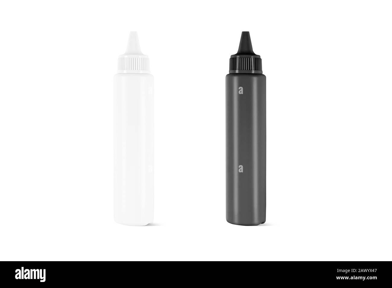 Boccetta alta in plastica bianca e nera, vista frontale Foto Stock