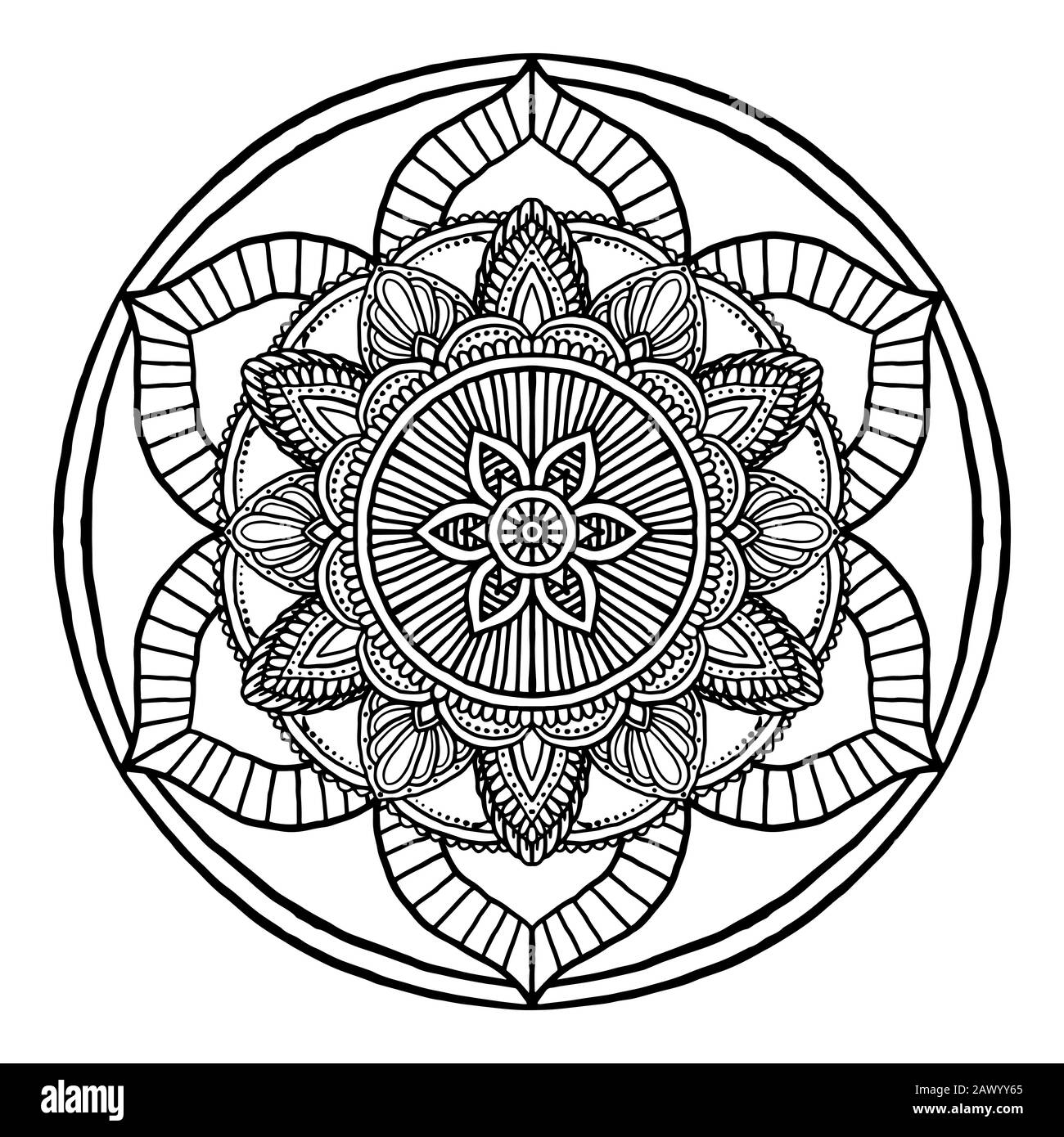 Profilo Mandala ornamento decorativo tondo, può essere utilizzato per colorare il libro, anti-stress terapia, biglietto di auguri, telefono stampa caso, ecc Stile Disegnato A Mano Illustrazione Vettoriale