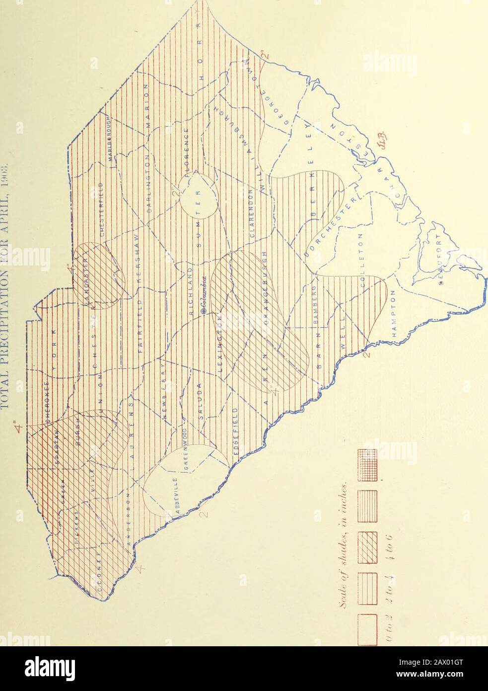 Dati Climatologici, Carolina Del Sud. &lt;|^ -^-FIS!. CLIMA E CROFS: SEZIONE SOUTH CAROLINA. Aprile, 190;:!. PRECIPITAZIONI GIORNALIERE PER SOUTH CAROLINA, APRILE 1903. Stazioni. Giorno Del Mese. 5 1 i 2 3 4 5 6 7 8 9 10 11 12 13 14 15 16 T7 18 19 20 21 22 23 24 25 26 27 28 29 30 31 1 1 Aikeu •15.67•25 .62 .40•85•23.30.40. 10•45•55 T.. .02•34 •45.061.072.15. 10•511.08.66 . 20 • 32•97. 01•33•15 •85 T.. T. 15.04.30•25 .08 •65 .20 •75•50 1.00T..92 2.31•99.18 ?33 2.fo ?9i . 10 .20•99.46 3.10 1 • ? ? ? .29•15 .01 3^83 t. 4-74 .05 •25 3-31 .04.08 0.85 •15•15 •03 •55 .22 T. 01 t. • 25. 10•29 .04 Foto Stock